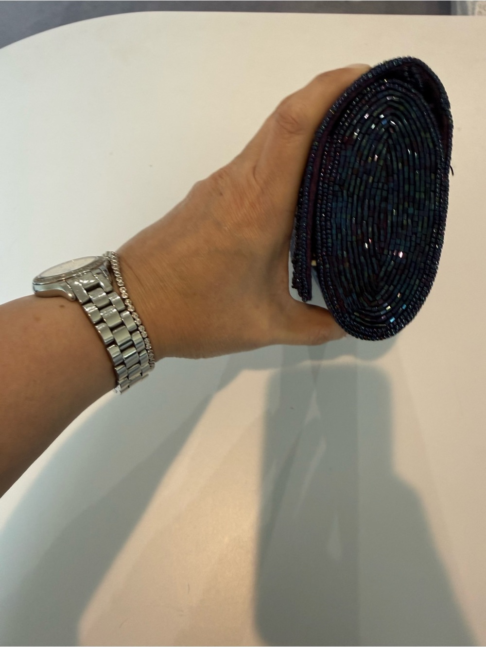 Beaded Floral Pattern Evening Bag - Navy - Picture 12 of 12